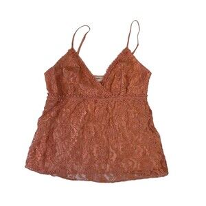 Studio Y Coral Pink Lace Babydoll Cami M Y2K Strappy V-Neck Tank Top Vtg USA